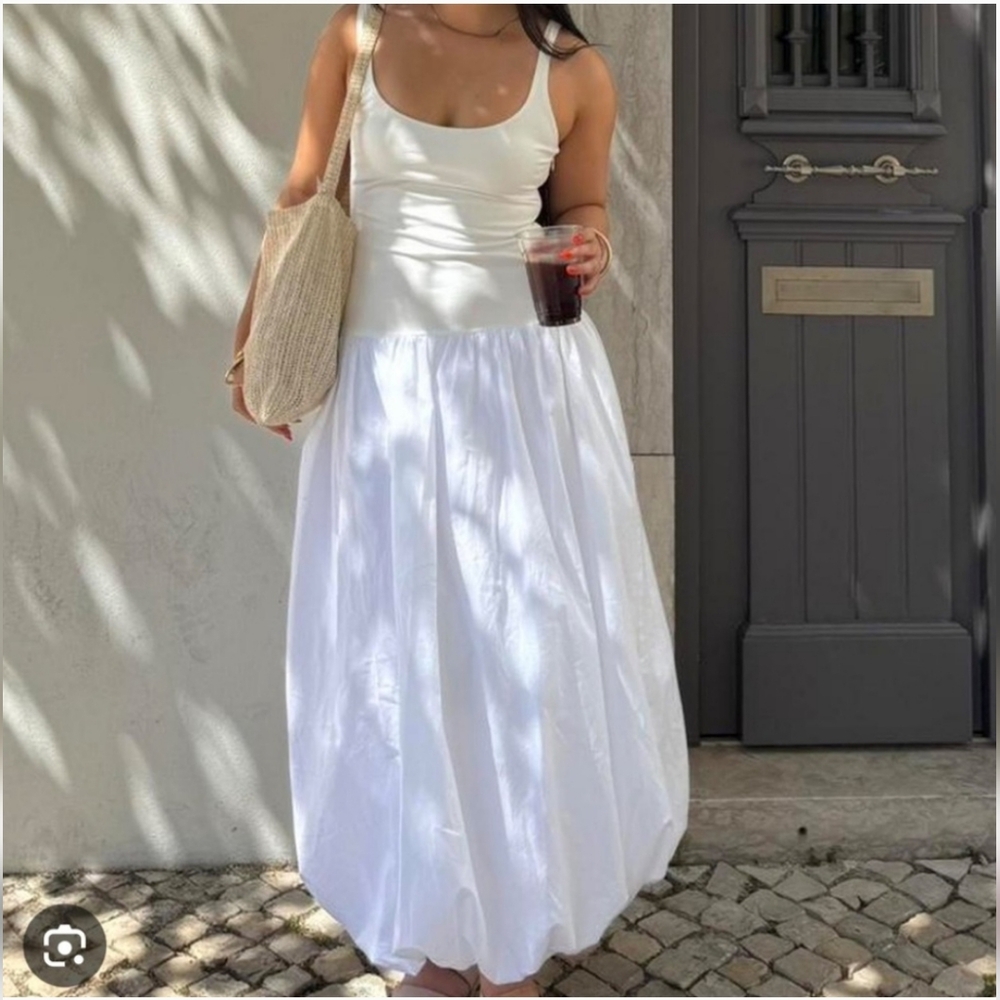 Zara Voluminous Balloon Midi Dress White Size S - Picture 5 of 15